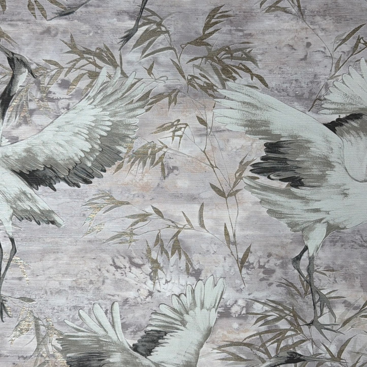 Sarus Pink Crane Metallic Wallpaper