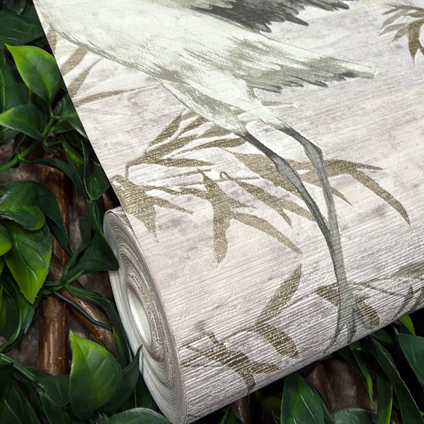 Sarus Pink Crane Metallic Wallpaper