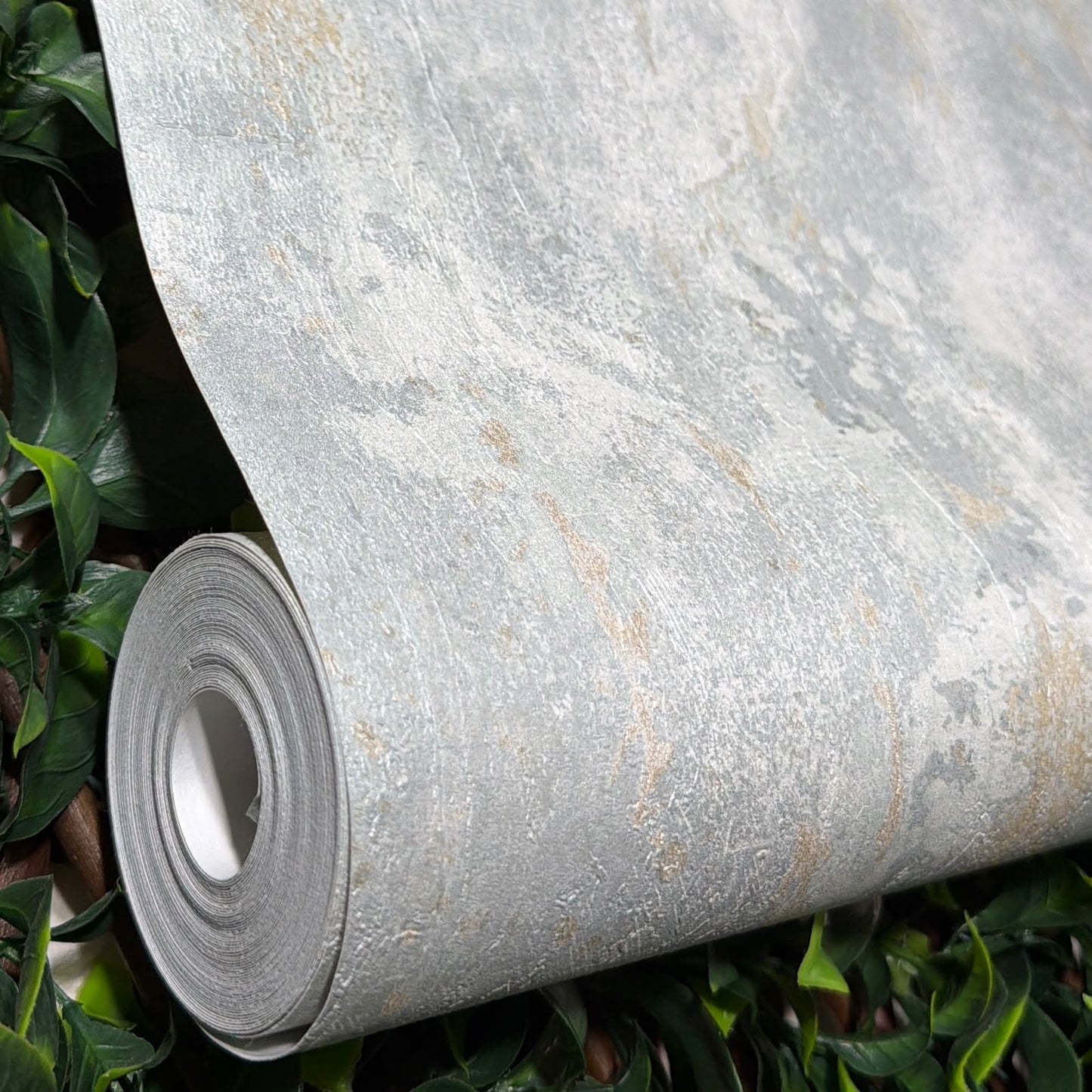 Textured Ice grey & Gold Metallic Concrete Effect Wallpaper