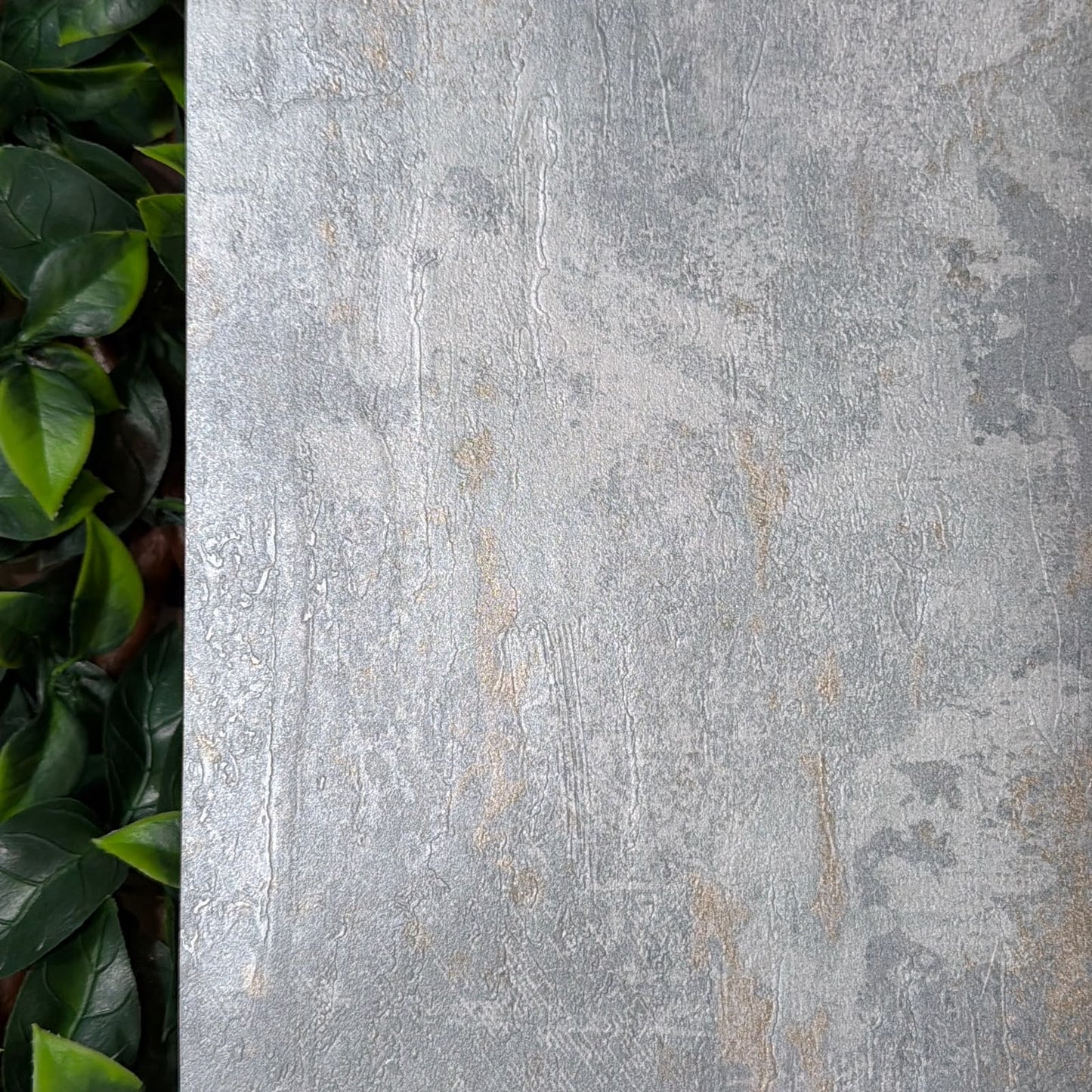 Textured Ice grey & Gold Metallic Concrete Effect Wallpaper