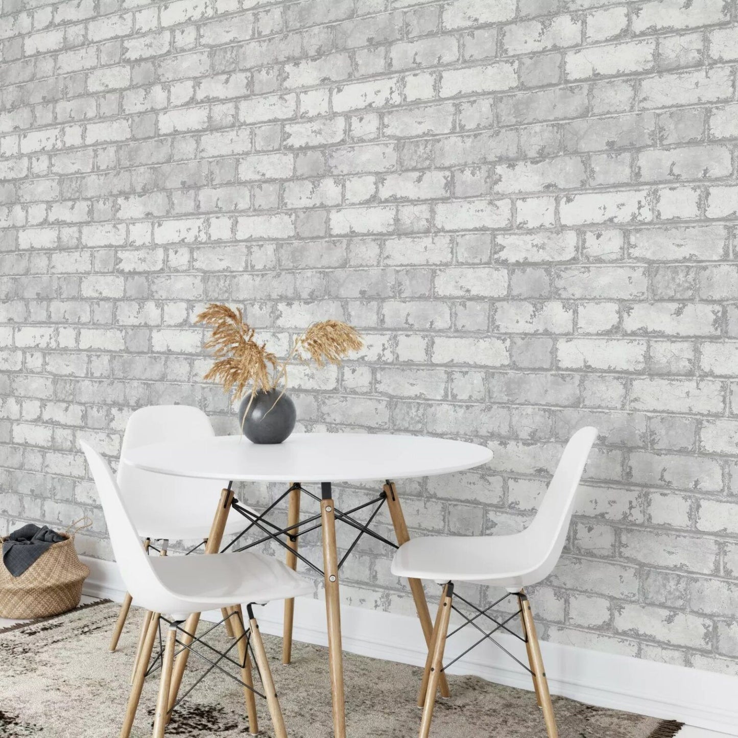 Rustic White House Brick Effect Feature Wallpaper