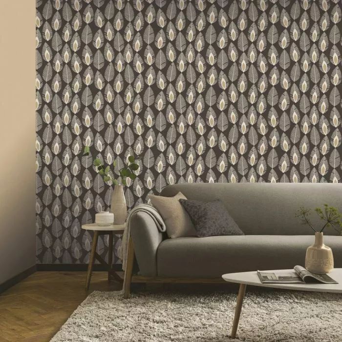 Glam Feather Charcoal Wallpaper