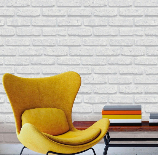 White 3D Brick Realistic Painted Effect Wallpaper
