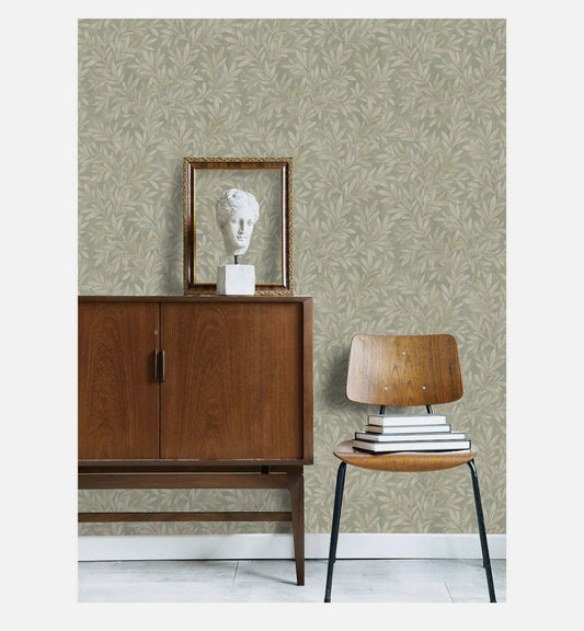 Willow Trail Sage - Natural Leaf Design Wallpaper
