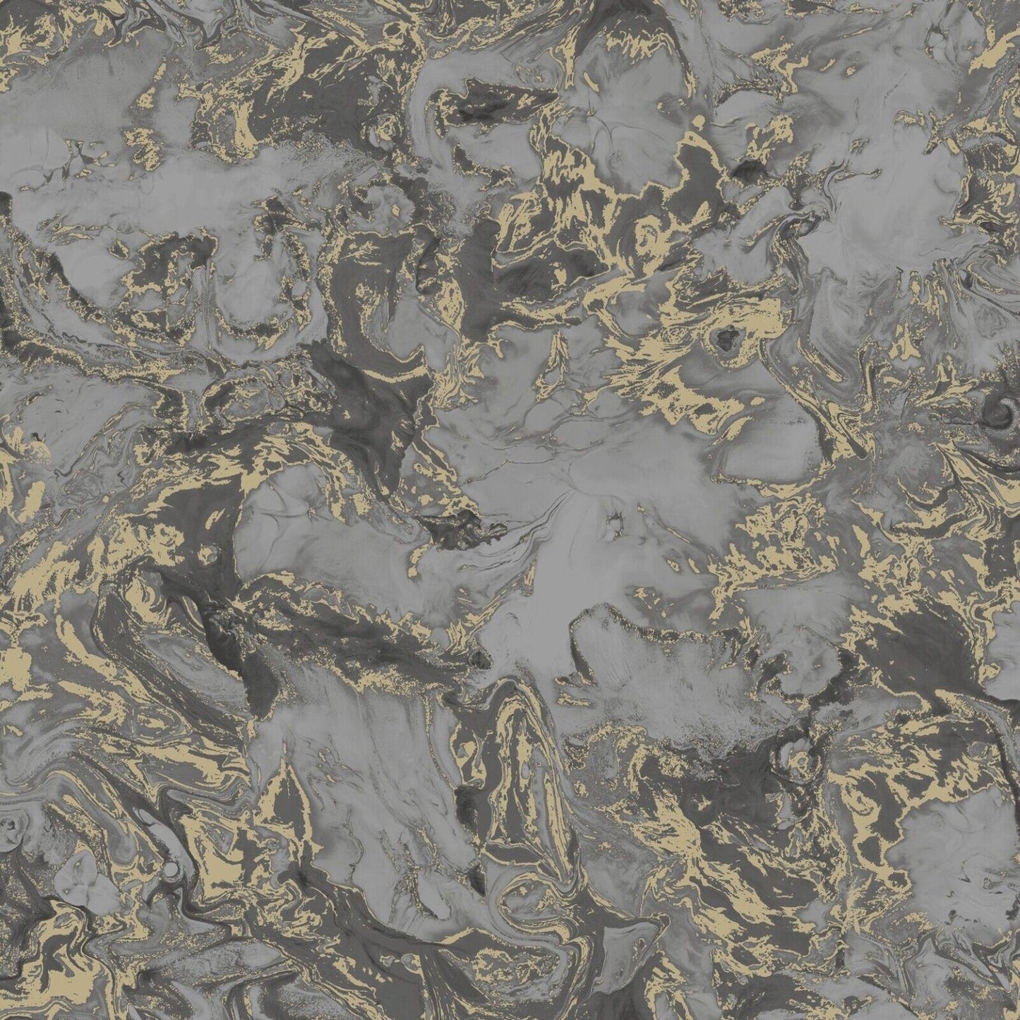Charcoal and Gold Liquid Marble Wallpaper full pattern swatch close up