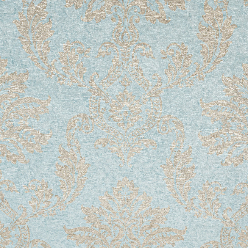 Capri Damask Teal Wallpaper flat lay showing full damask pattern repeat