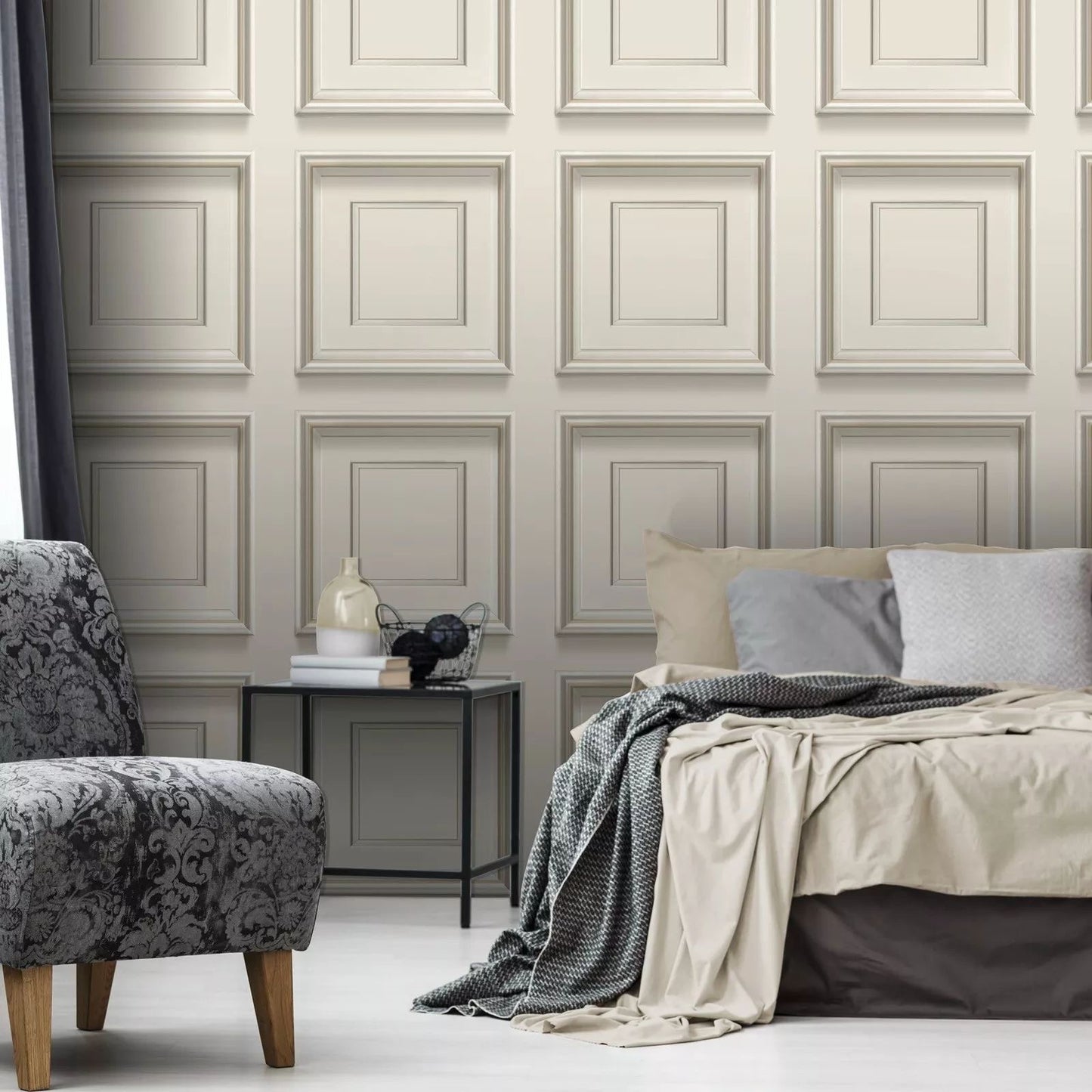 Cream 3D Panel Effect Wallpaper