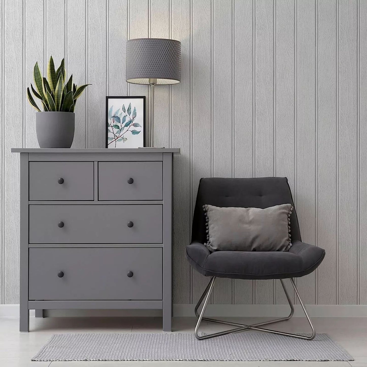 Tongue & Groove Effect Wallpaper - Grey