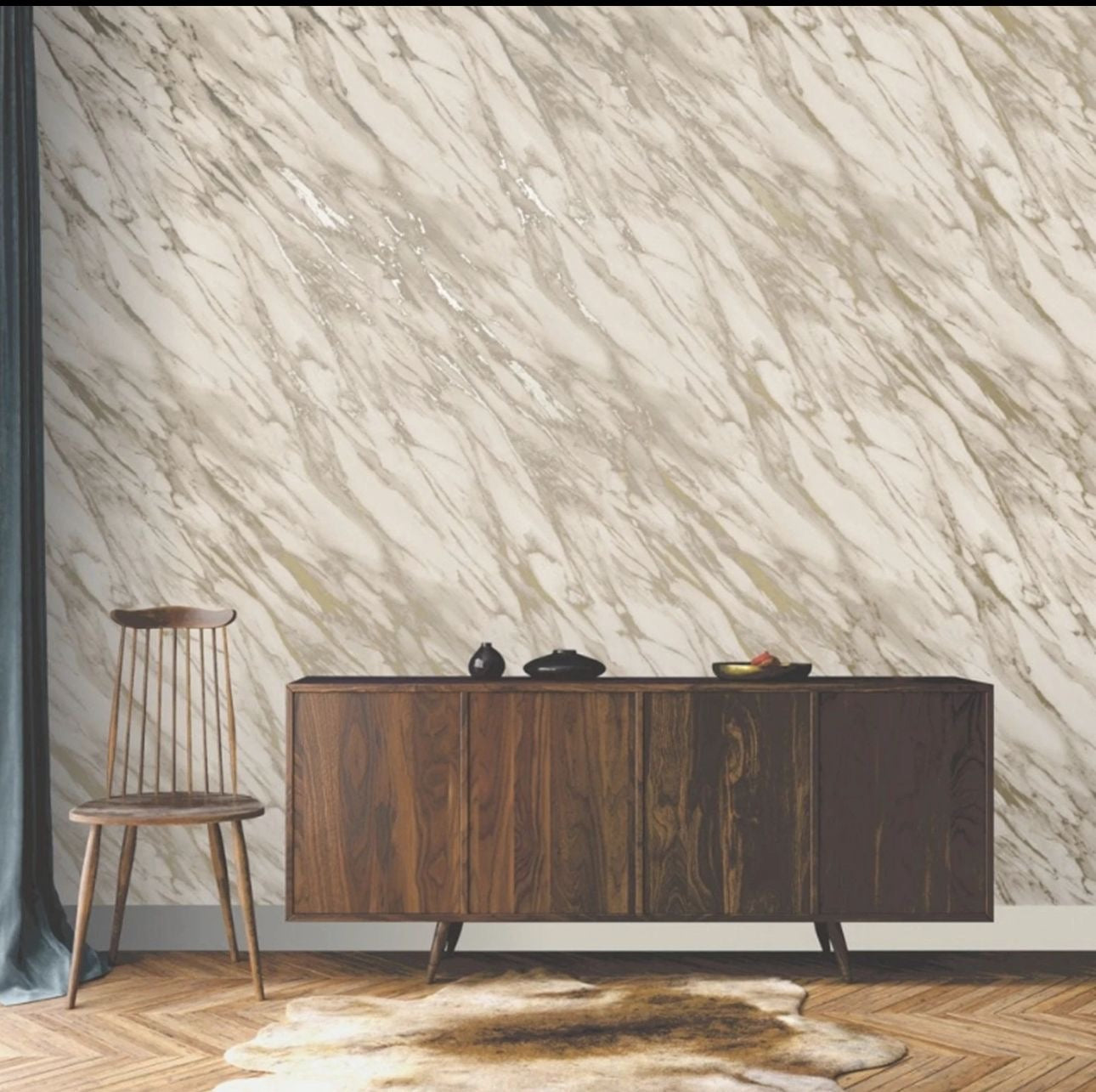 Realistic Marble Effect Metallic Shimmer Smooth Wallpaper Feature Wall Natural