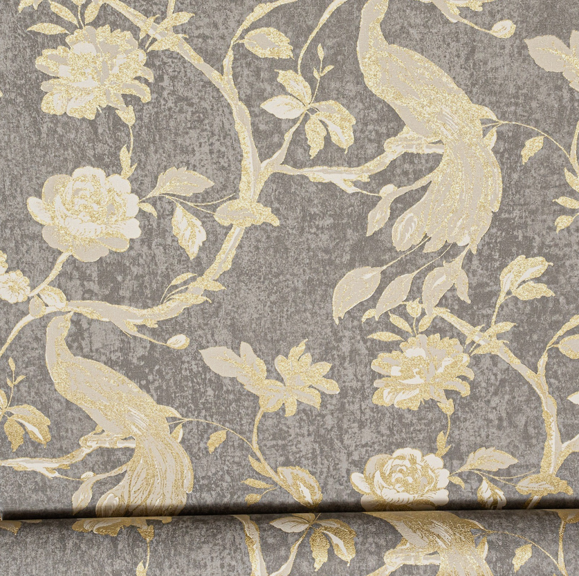 Paradise Birds Wallpaper - Gold Print