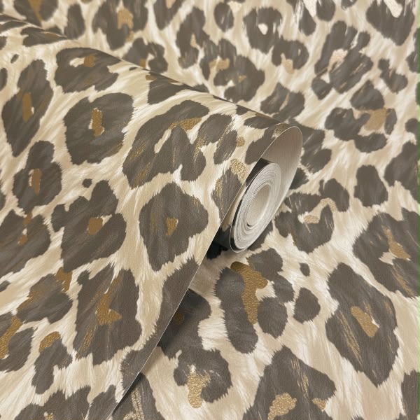 Leopard Luxe Natural Metallic Wallpaper