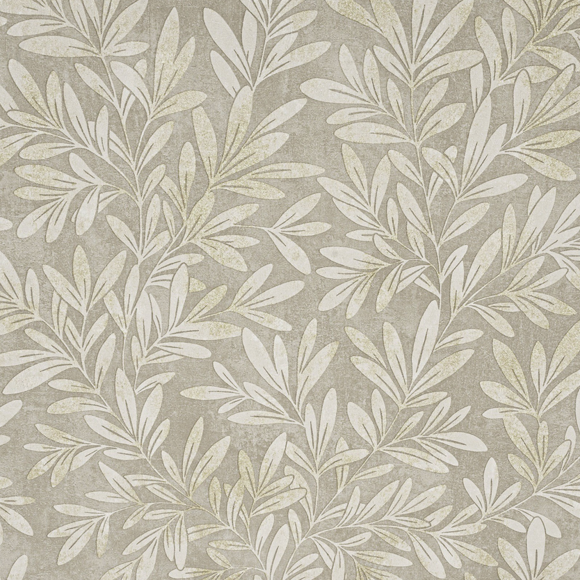 Willow Trail Taupe Natural Leaf Wallpaper close up showing cream leaf design on taupe background